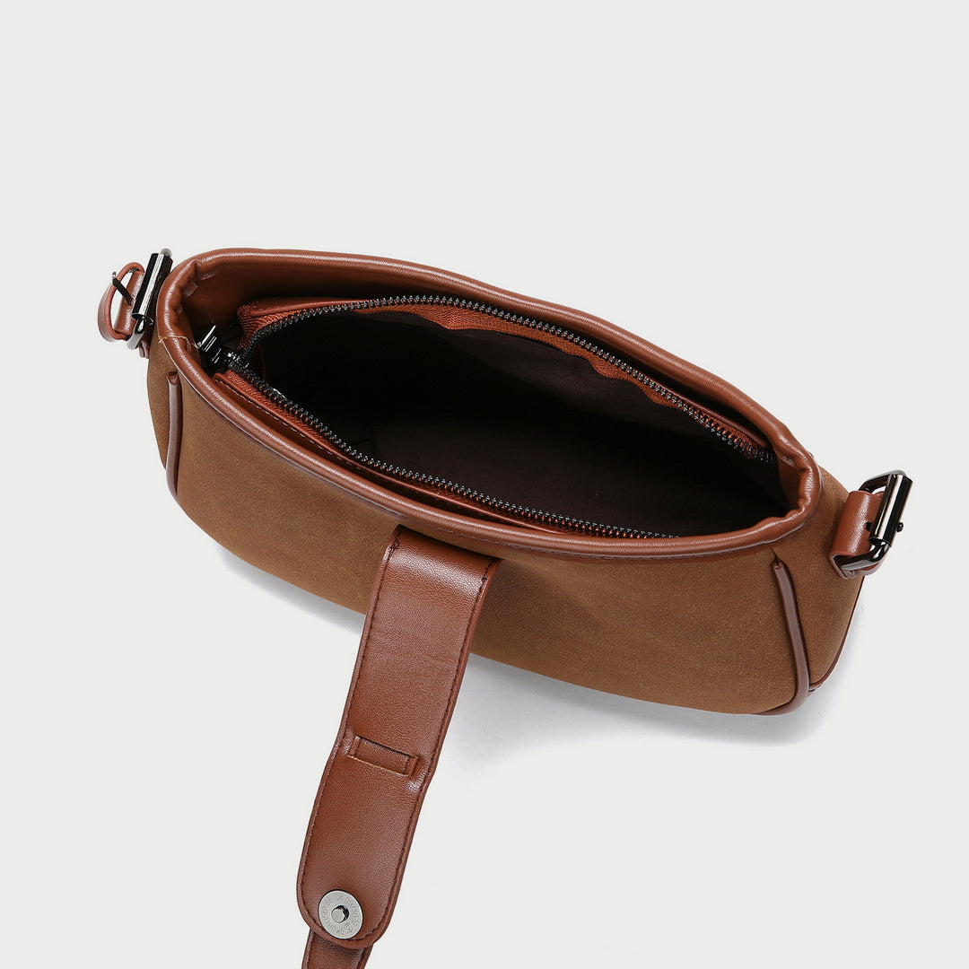 Retro classic saddle style buckle strap detail PU leather shoulder bag