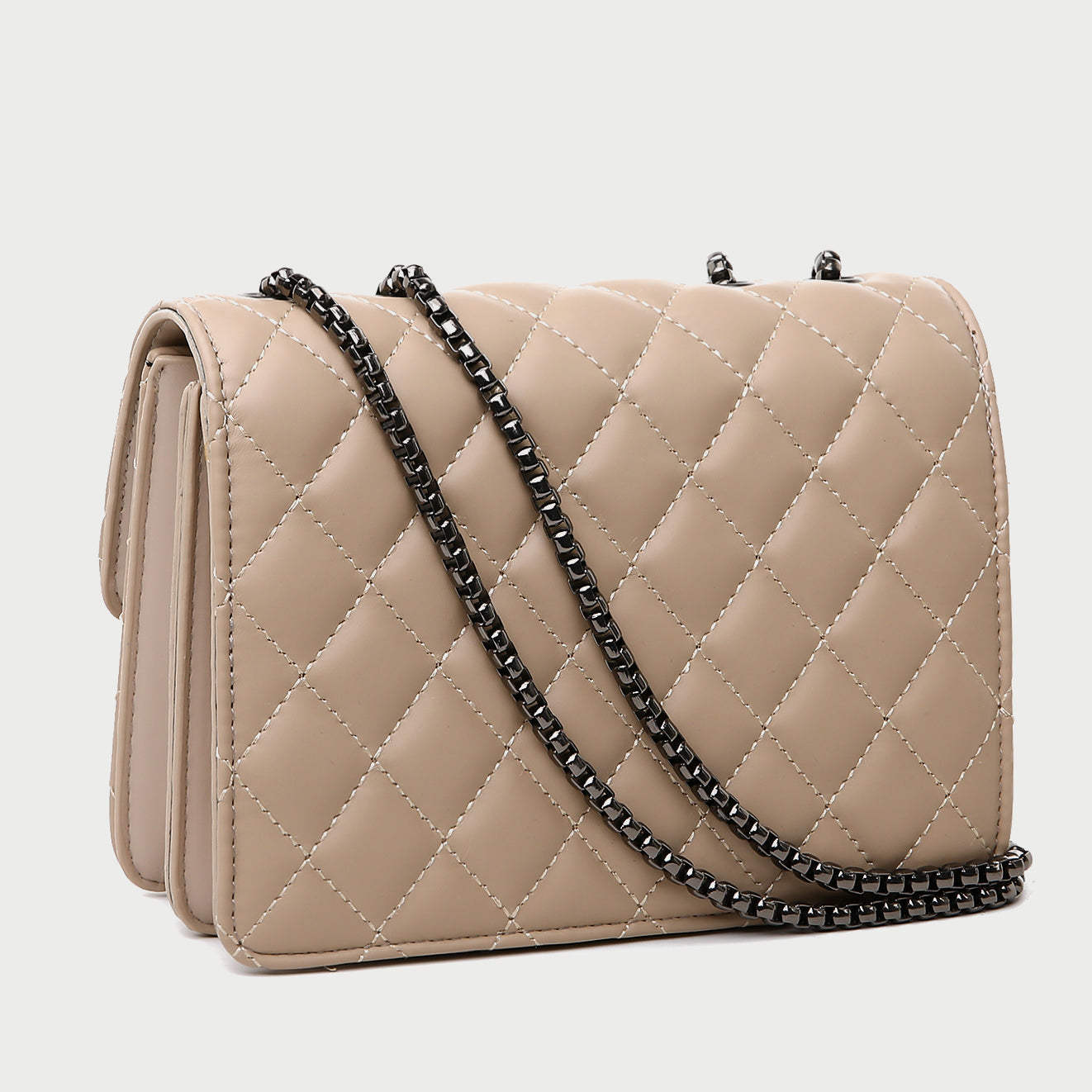 Chain strap flapover style quilted PU leather crossbody bag