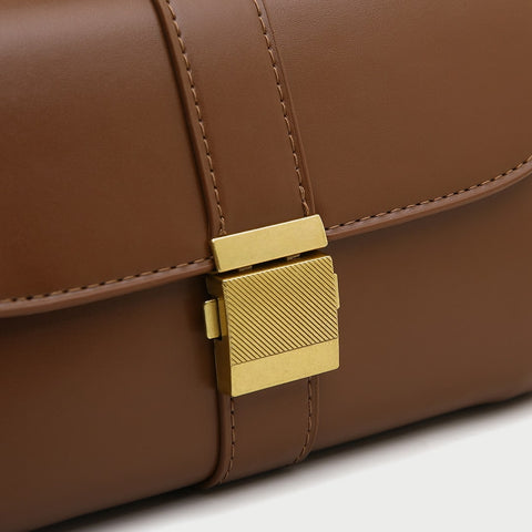 Metal pushlock strap style flapover PU leather crossbody bag