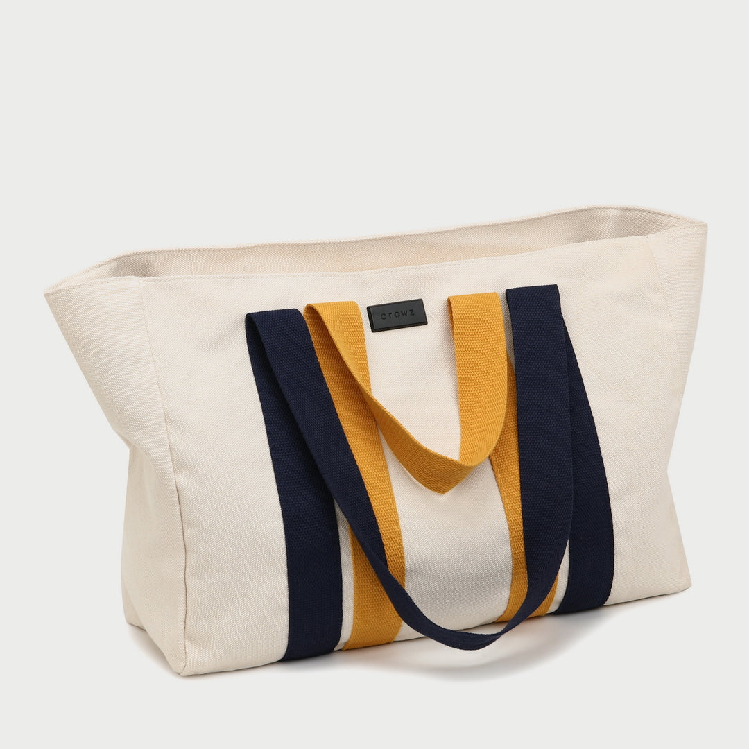 Contrast handle roomy canvas tote bag