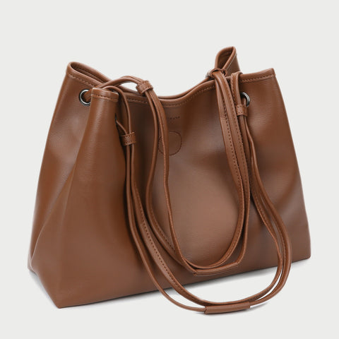 Roomy soft PU leather shoulder bag (2-in-1 style)