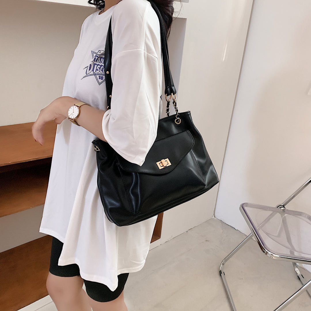 Envelope style front pocket PU leather shoulder bag