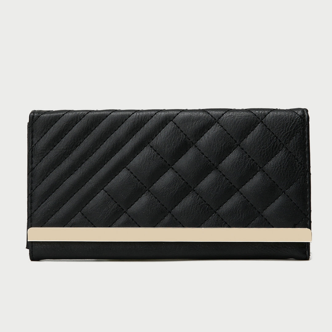 Metal bar contrast quilted PU leather long purse