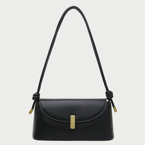 Metal clasp flap knotted strap PU leather shoulder bag