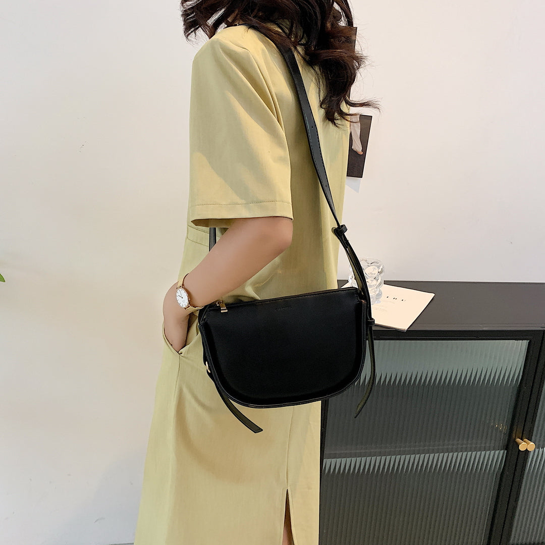 Draped strap detail zipped PU leather crossbody bag