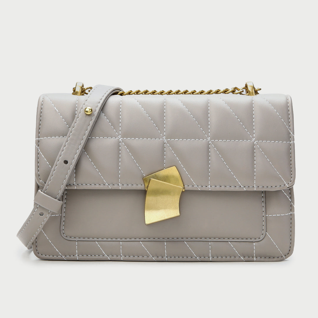Modern abstract metal closure quilted PU leather crossbody bag