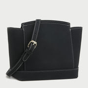 Modern metal-closure flap sculptural faux suede crossbody bag