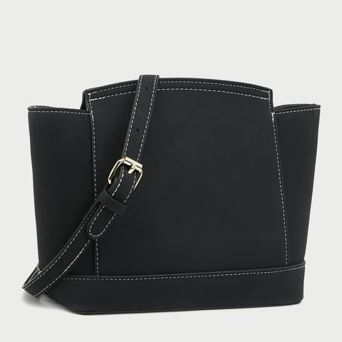 Modern metal-closure flap sculptural faux suede crossbody bag