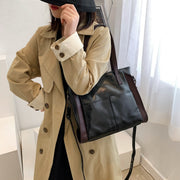 Dual front pocket creased PU leather tote