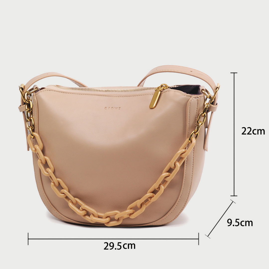 Chain handle PU leather crossbody bag