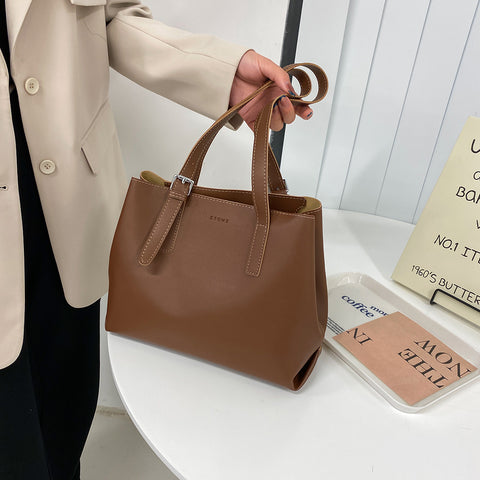 Minimalistic buckle detail strap PU leather tote bag