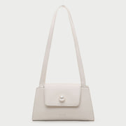 Faux pearl embellished flap PU leather shoulder bag