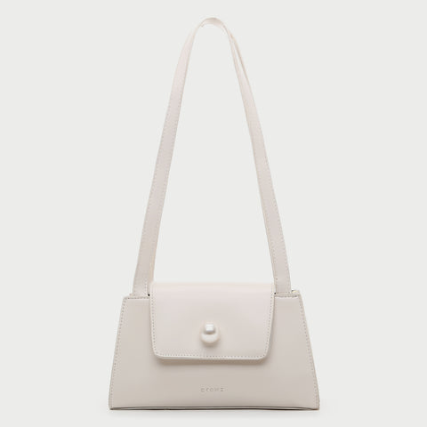 Faux pearl embellished flap PU leather shoulder bag