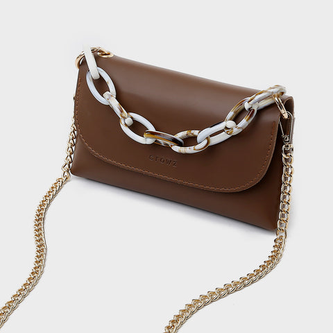 Chain handle flapover slim PU leather crossbody bag