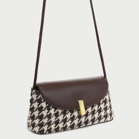 Metal clasp flap knotted strap PU leather shoulder bag
