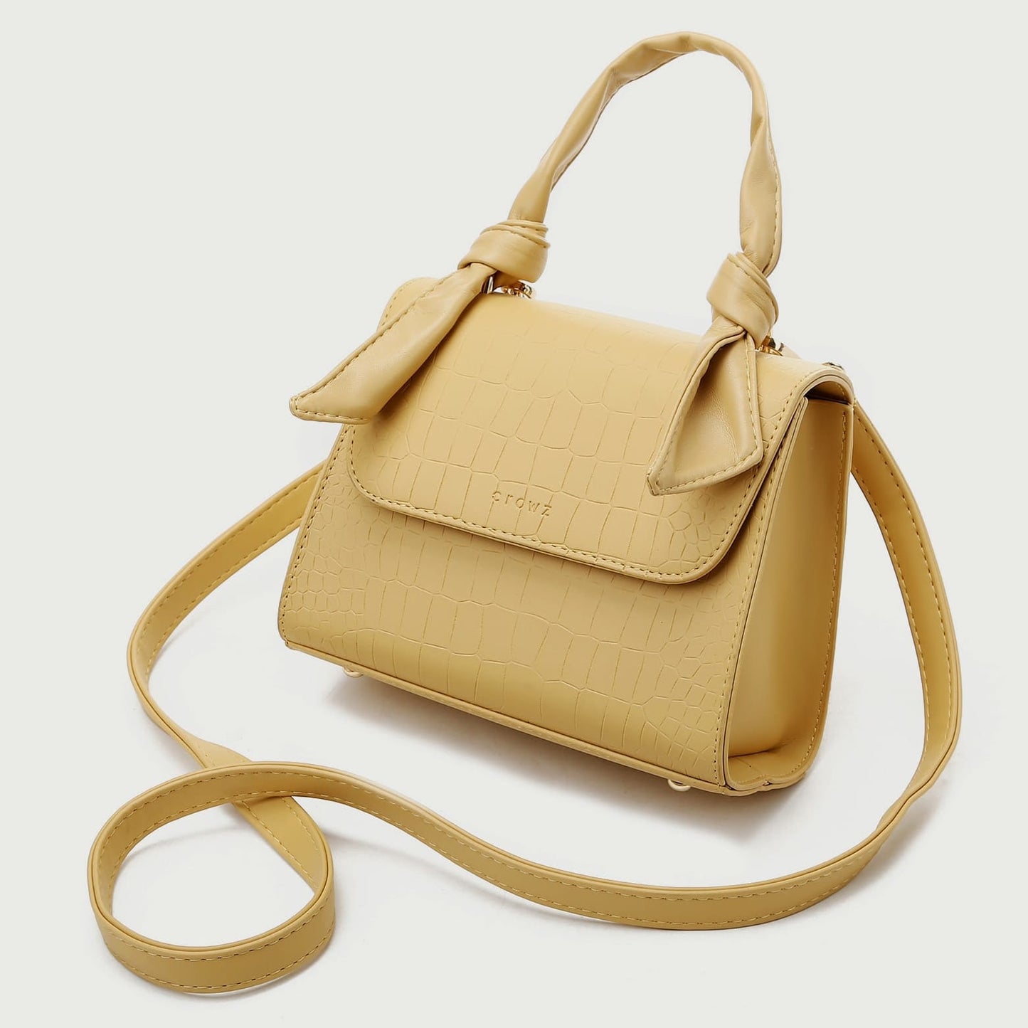 Knotted top handle croc-embossed PU leather crossbody bag