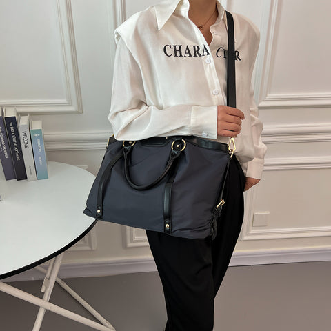 Modern PU leather trim nylon tote bag