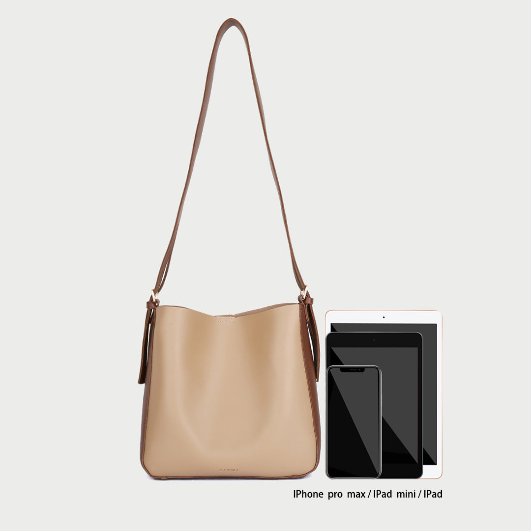 Double buckle detail shoulder strap PU leather bucket bag (2-in-1 set)
