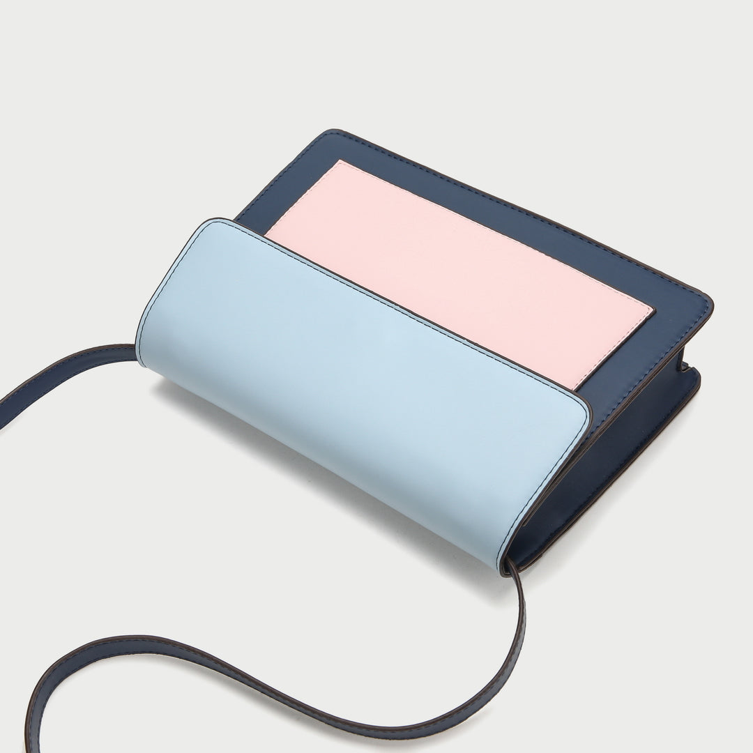 Colourblock classic flap-style PU leather crossbody bag