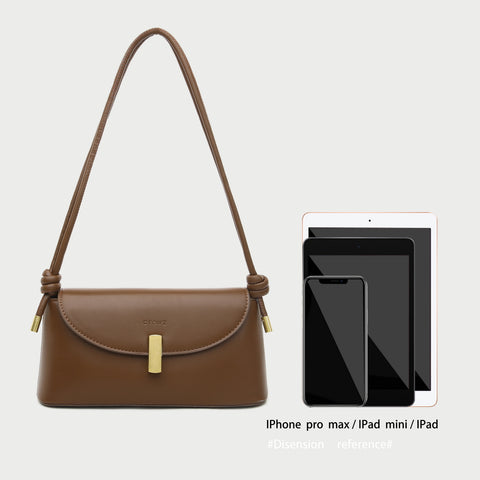 Metal clasp flap knotted strap PU leather shoulder bag