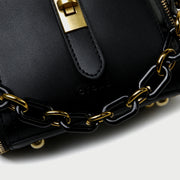 Chain handle patterned strap two-compartment PU leather crossbody bag