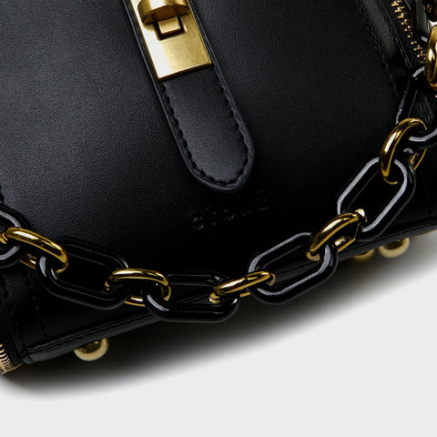 Chain handle patterned strap two-compartment PU leather crossbody bag