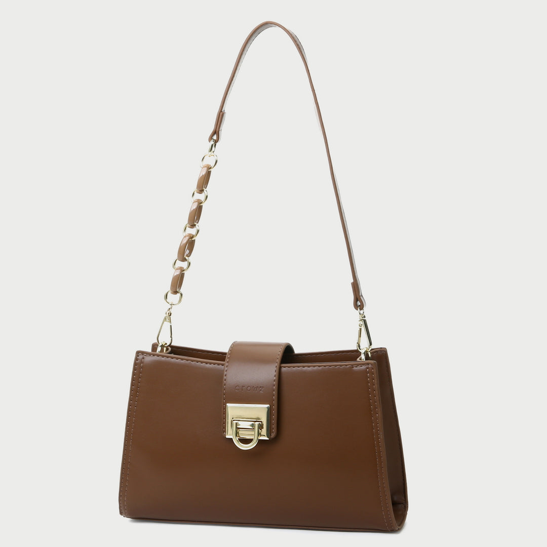 Contrast chain strap trapezoid PU leather shoulder bag
