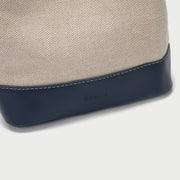 Modern drawstring detail colourblock PU leather canvas bucket bag