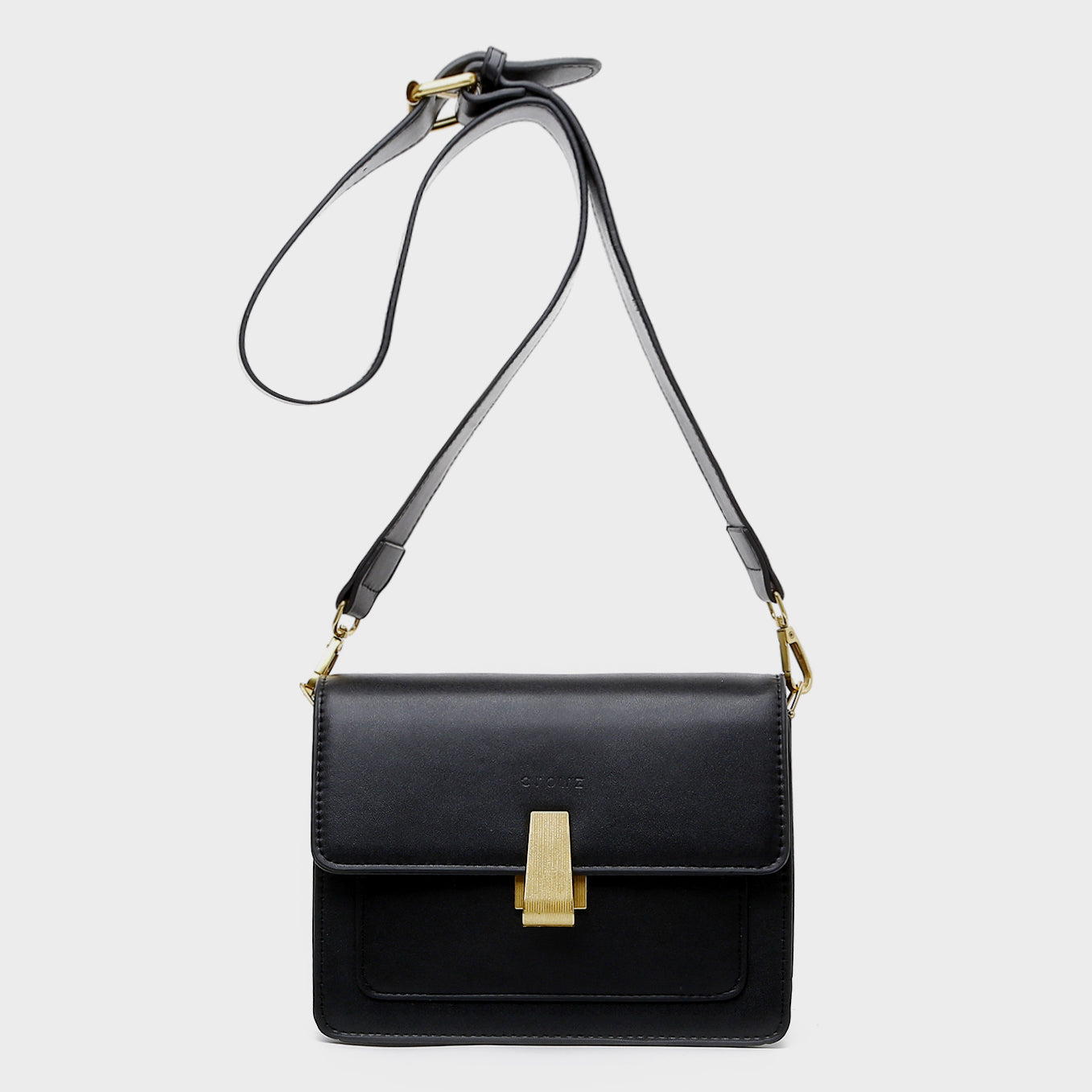 Metal clasp flapover dual compartment PU leather crossbody bag