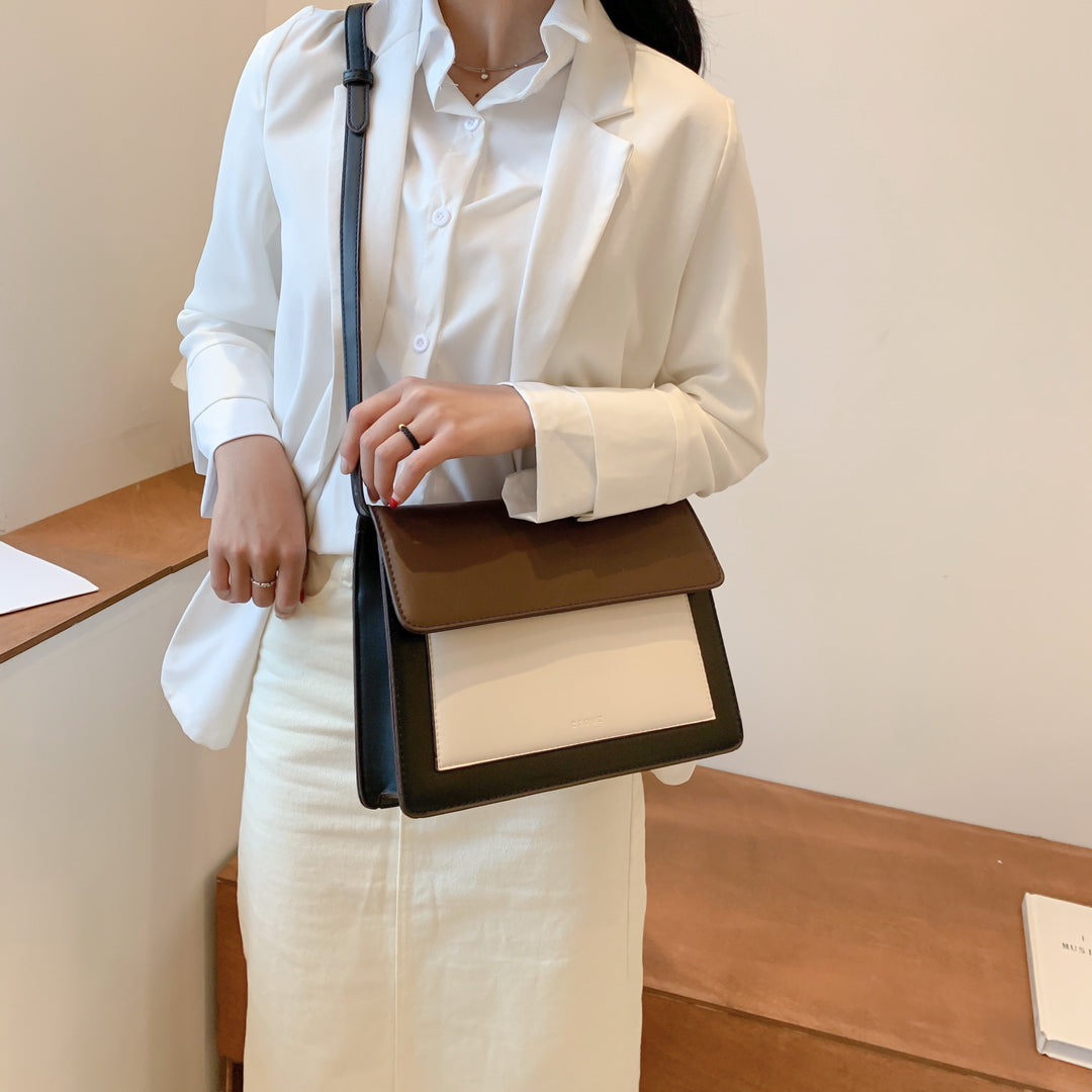 Colourblock classic flap-style PU leather crossbody bag