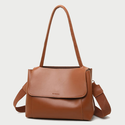Minimalistic open-top flap style PU leather tote bag