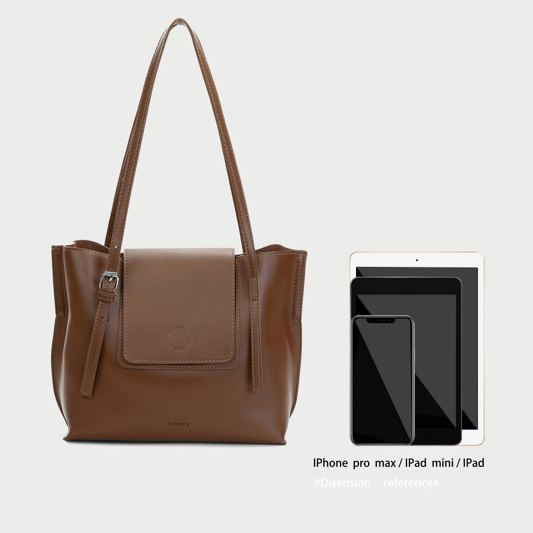 Modern flap front design dual-compartment PU leather tote bag