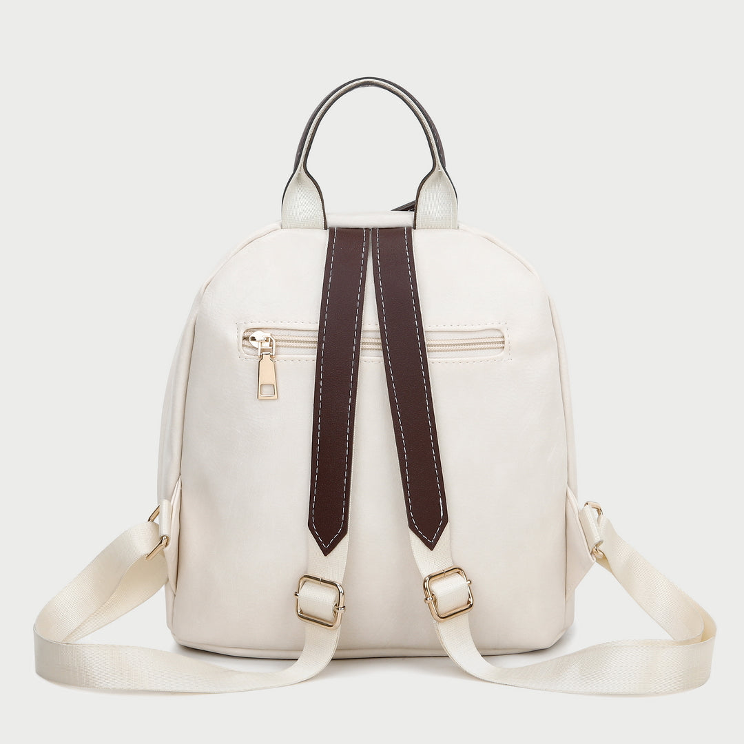 Colourblock two zip compartment small PU leather backpack