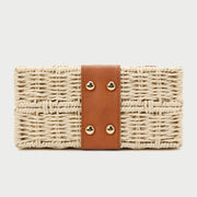 Metal padlock flapover PU leather rattan bag