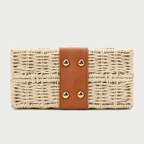 Metal padlock flapover PU leather rattan bag