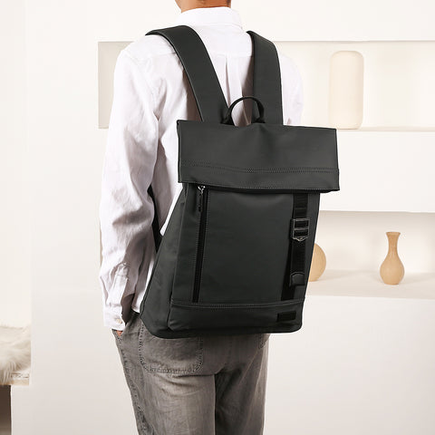 Zip buckle strap flap top unisex nylon backpack