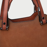 Front flap metal handle multi-strap zipped PU leather crossbody bag
