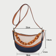 Agate-effect chain handle colourblock canvas PU leather crossbody bag