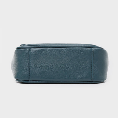 Zipped front flap studded PU leather crossbody bag