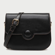Button detail streamlined flapover PU leather crossbody bag