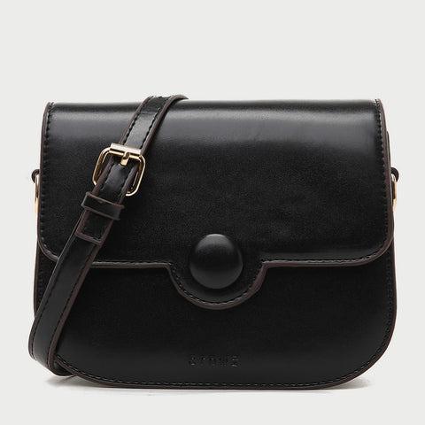 Button detail streamlined flapover PU leather crossbody bag
