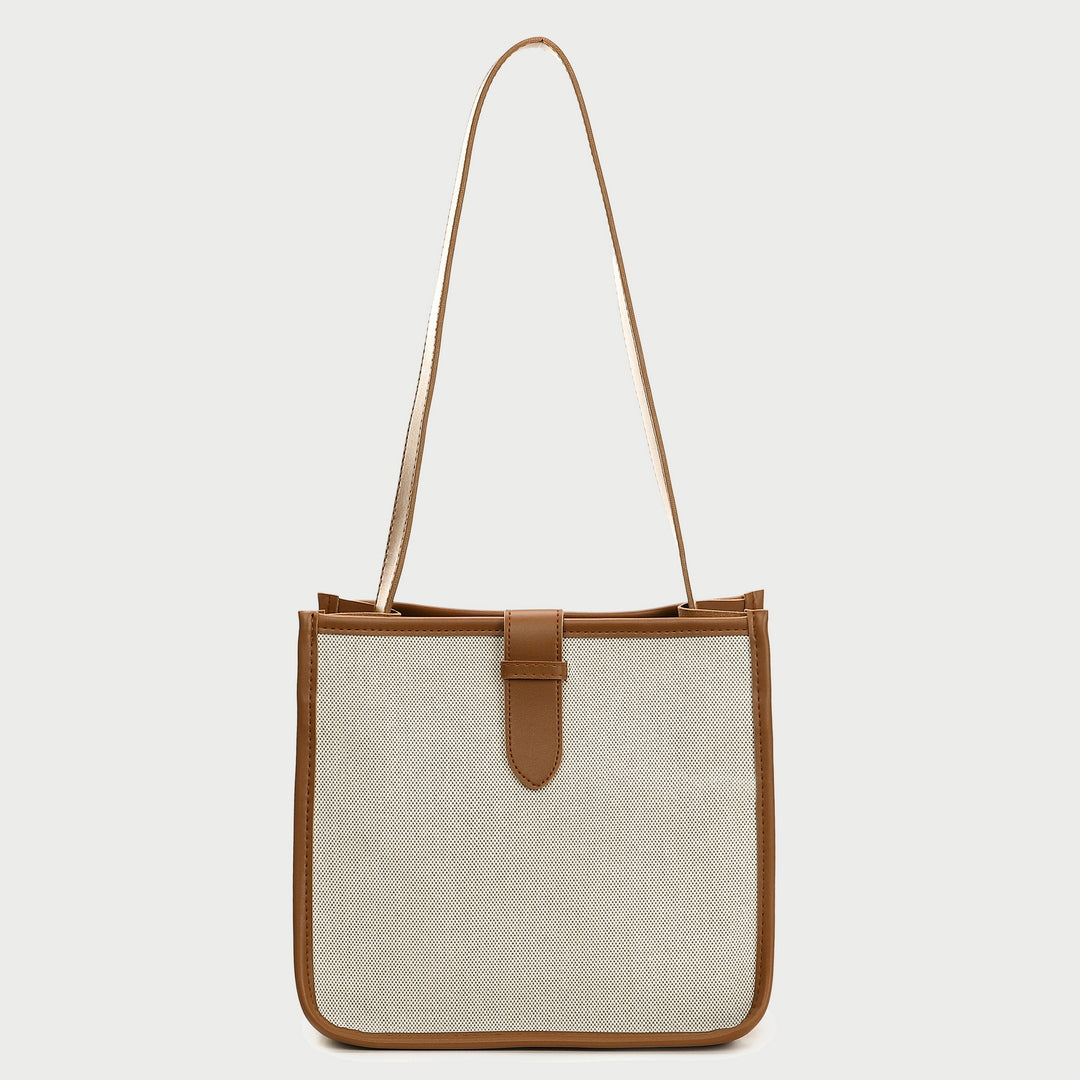 Contrast PU leather gusset strap detail canvas crossbody bag