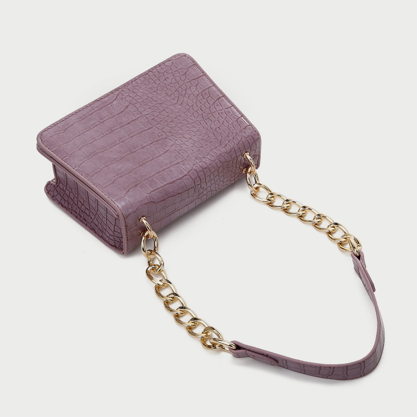 Flapover boxy croc-embossed PU leather crossbody bag
