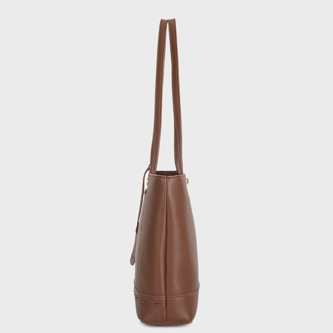 Topstitching stud detail PU leather shoulder bag
