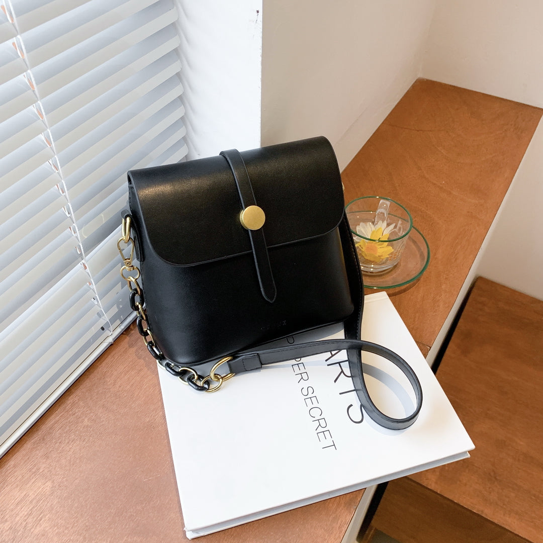 Retro studded flap chained strap PU leather crossbody bag