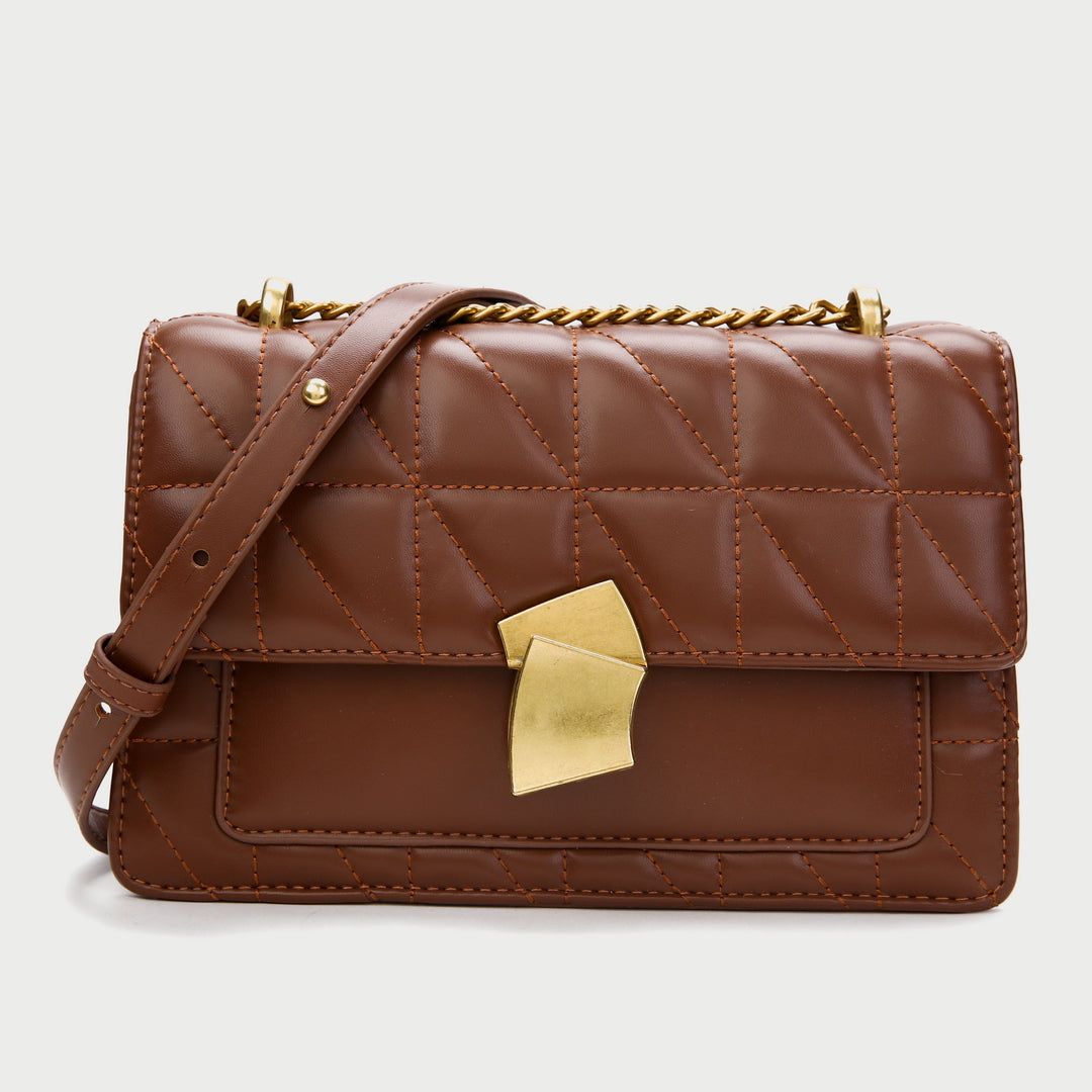 Modern abstract metal closure quilted PU leather crossbody bag