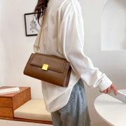 Square metal detail flap style chain strap PU Leather bag
