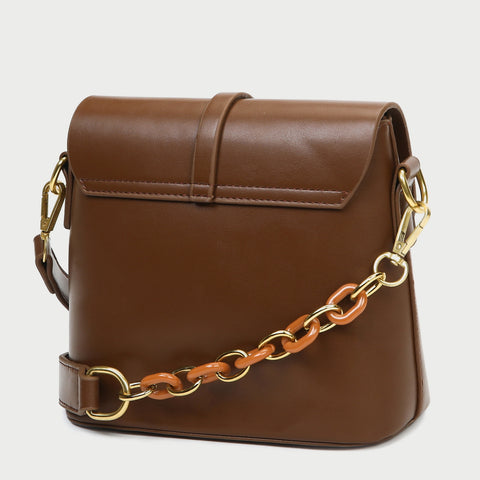 Retro studded flap chained strap PU leather crossbody bag