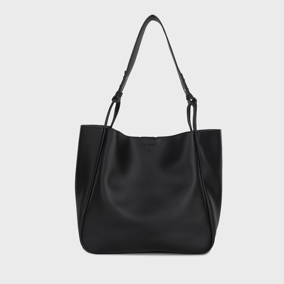 Loop detail handle PU leather bucket bag