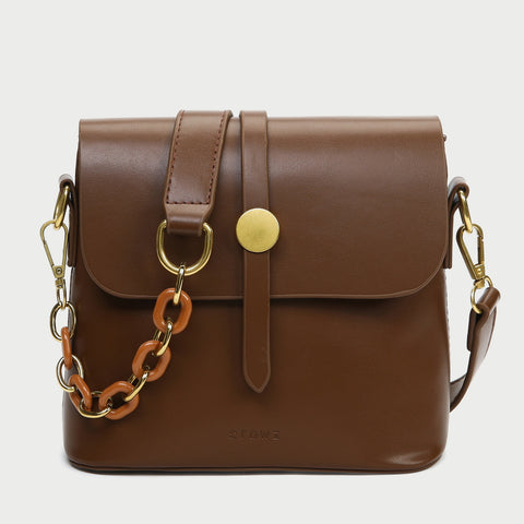 Retro studded flap chained strap PU leather crossbody bag